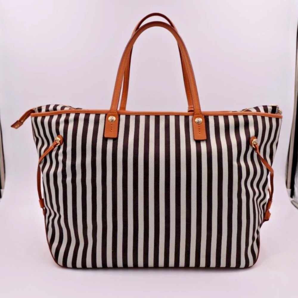 SOLD LIVE!Henri Bendel NY Striped Canvas W 57th Tote w/ Dust Bag 22WX12HX6D - Picture 2 of 13
